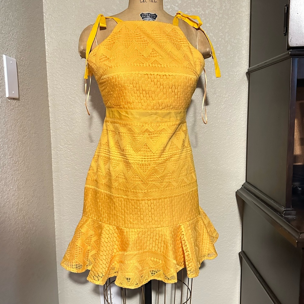 NWT Twosisters Brand size 6 Sunny Yellow Coquette Girl Lace Mini Dress